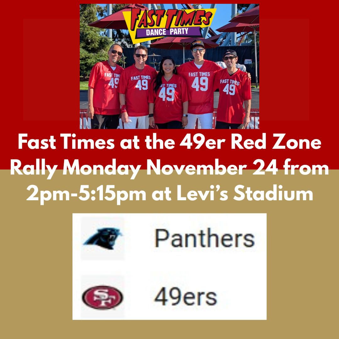 FastTimes80s's tweet image. Fast Times will be rocking the 49er Red Zone Rally Pre-Game show. Enjoy great food, drinks, games &amp;amp; Awesome Music. Mon. Nov. 24 2–5:15pm at Levi’s Stadium Info: fasttimesrocks.com

#FastTimes #FastTimes80s #FastTimesBand #FastTimesRocks #FastTimesLive #FastTimesDanceParty