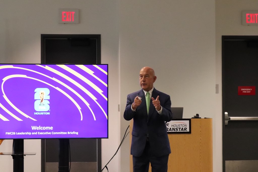houmayor's tweet image. This morning, Mayor Whitmire joined regional partners for a FIFA World Cup preparedness briefing. From law enforcement and cybersecurity to Fan Fest, transportation, and stadium mobility, every agency is working together to ensure Houston is coordinated and ready.🌍