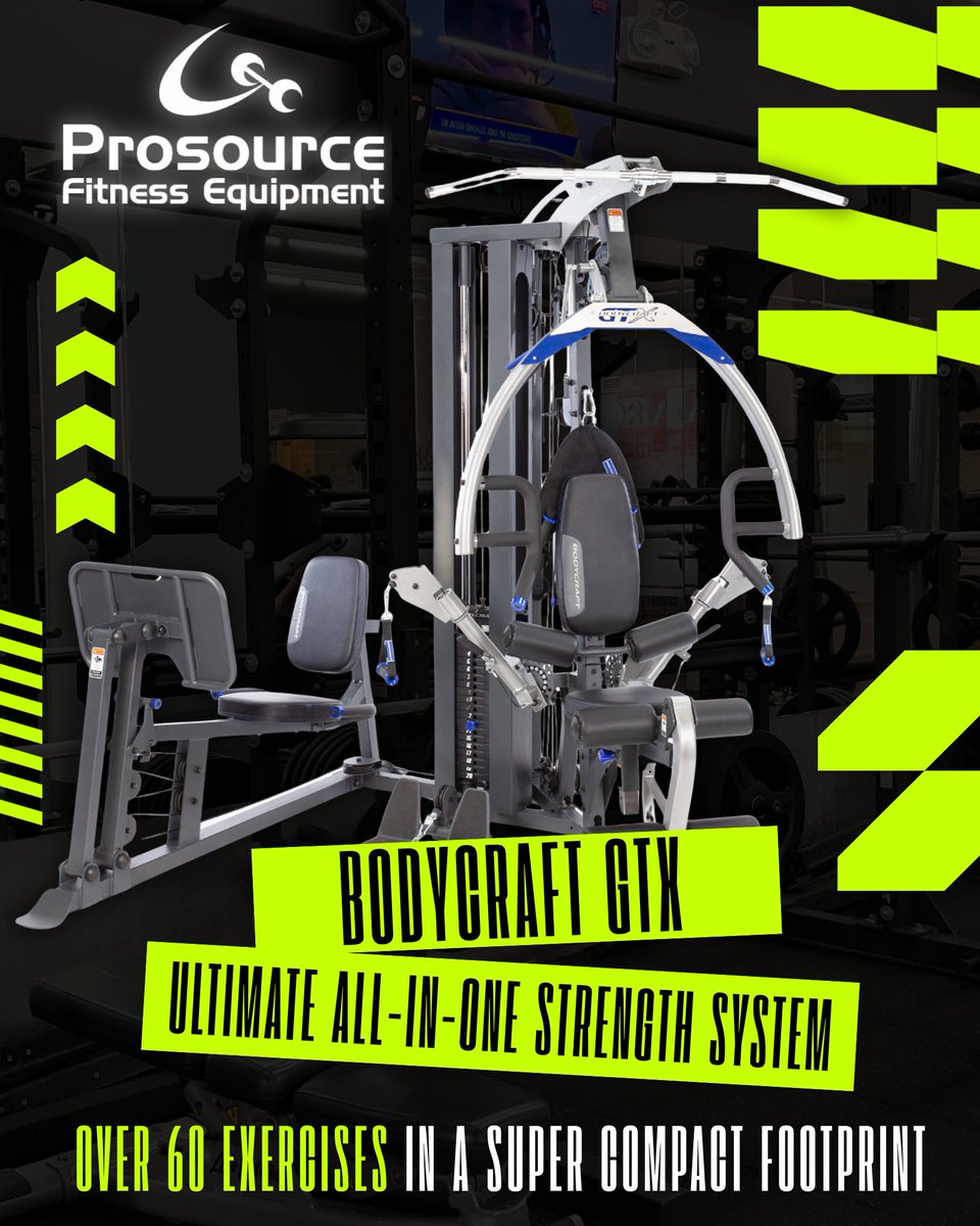ProsourceFit's tweet image. The BodyCraft GTX available from Prosource Fitness is the ultimate all-in-one strength system that combines classic selectorized stations with fully adjustable functional cable arms for REAL free-motion training.
Over 60 exercises in a super compact footprint!