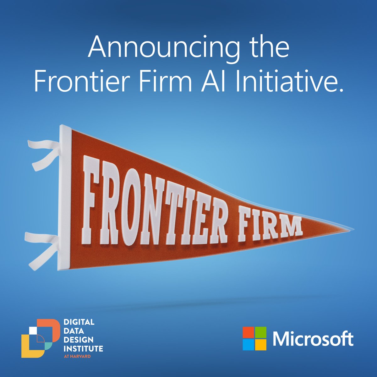 Microsoft's tweet image. We&apos;re collaborating with the Digital Data Design Institute at Harvard and bold customers on the Frontier Firm AI Initiative—bringing research to life through real-world pilots and exec workshops. The goal? Redesign work. Embrace agentic workflows. Scale impact fast. #MSIgnite…