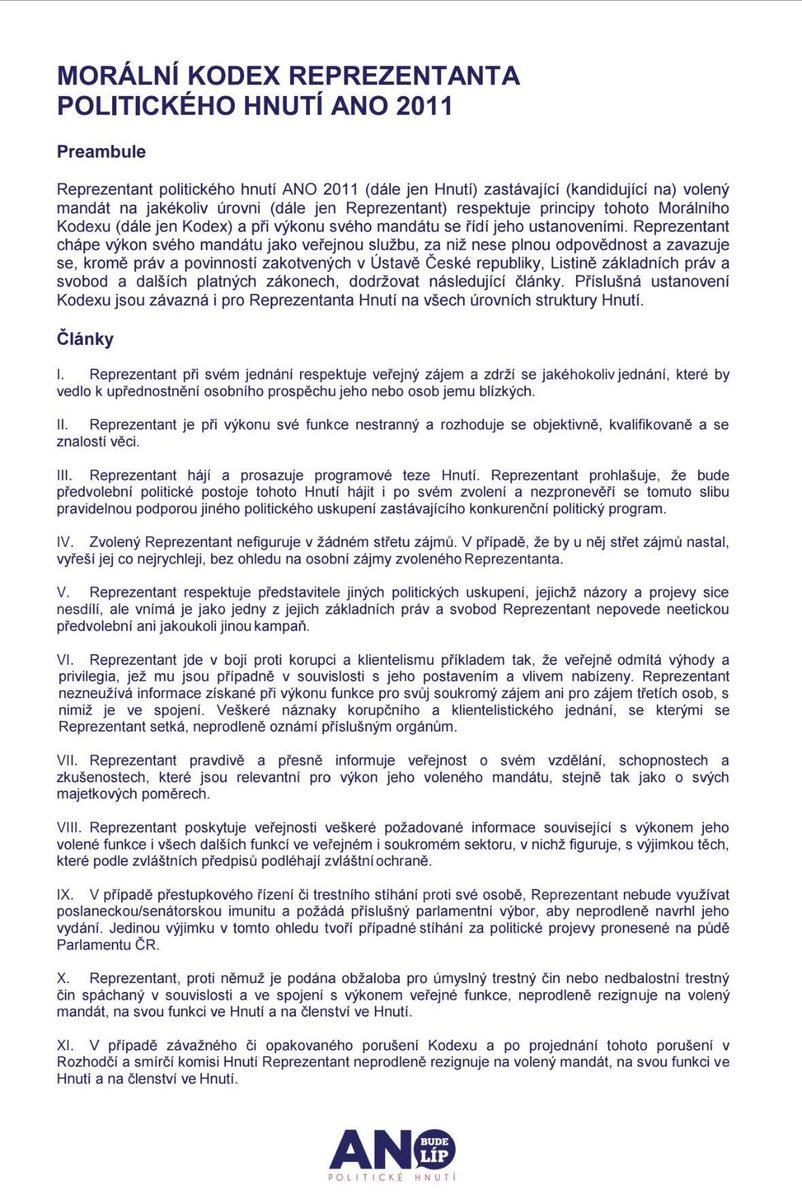 TomasZdechovsky's tweet image. Co kdyby prostě @prezidentpavel nejmenoval Andreje premiérem na základě jeho Morálního kodexu hnutí ANO. 😃

Body číslo IV. a IX. ‼️

Pokud @AndrejBabis není schopný dodržovat ani pravidla, která si napsal, jak chce dodržovat zákony? 🧐

A nepište, že DAL své slovo … 😃