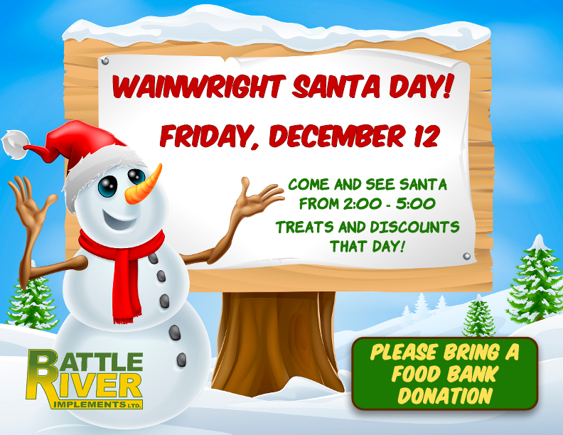 Bring your Family to see #Santa at Battle River Implements!  You are welcome to take your own #photos ! Treats and in store specials happening during this #free event! Please bring items for the #FoodBank. <a href="/BRILTD/">Battle River Implements</a>