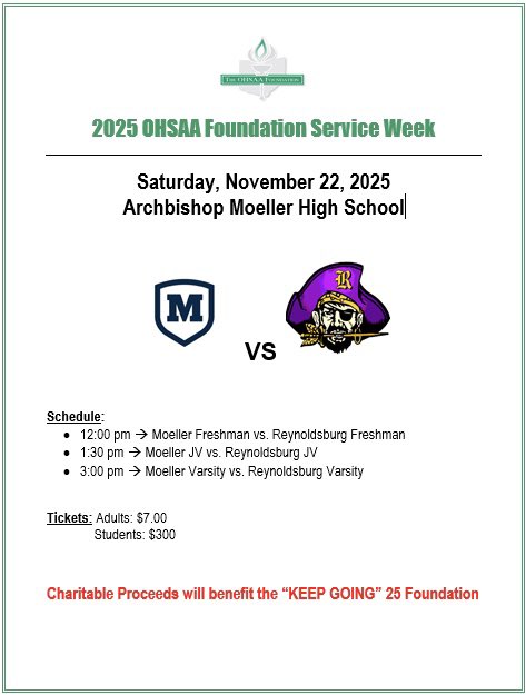 The annual Moeller Basketball Foundation Game is this Saturday, November 22 against Reynoldsburg. Action starts at 12pm. 🙌

Freshman - 12:00pm
Junior Varsity - 1:30pm
Varsity - 3:00pm 

Tickets🎟️: letsgobigmoe.com