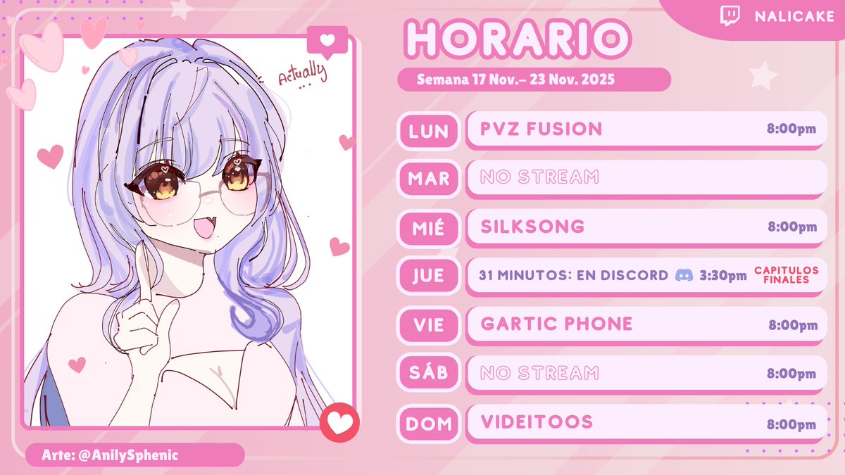 Horario^^ Los quiero mucho tonotos! nos vemos en stream ♡