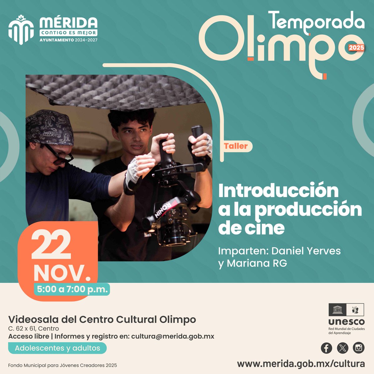 🎬🎨Con los talleres artísticos de la #TemporadaOlimpo2025 se ofrecen oportunidades de aprendizaje y crecimiento para todas y todos. ¡Inscríbete al correo cultura@merida.gob.mx y conocer el talento de la comunidad artística. #MéridaContigoEsMejor <a href="/CeciliaPatronL/">Cecilia Patrón Laviada</a>