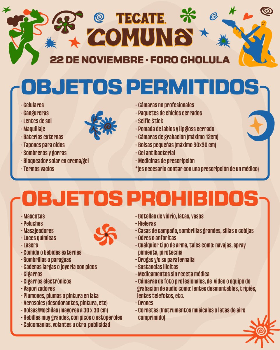 TecateComuna's tweet image. Conoce los objetos permitidos para #TecateComuna ✨🔥

🎫 Boletos agotados en su totalidad