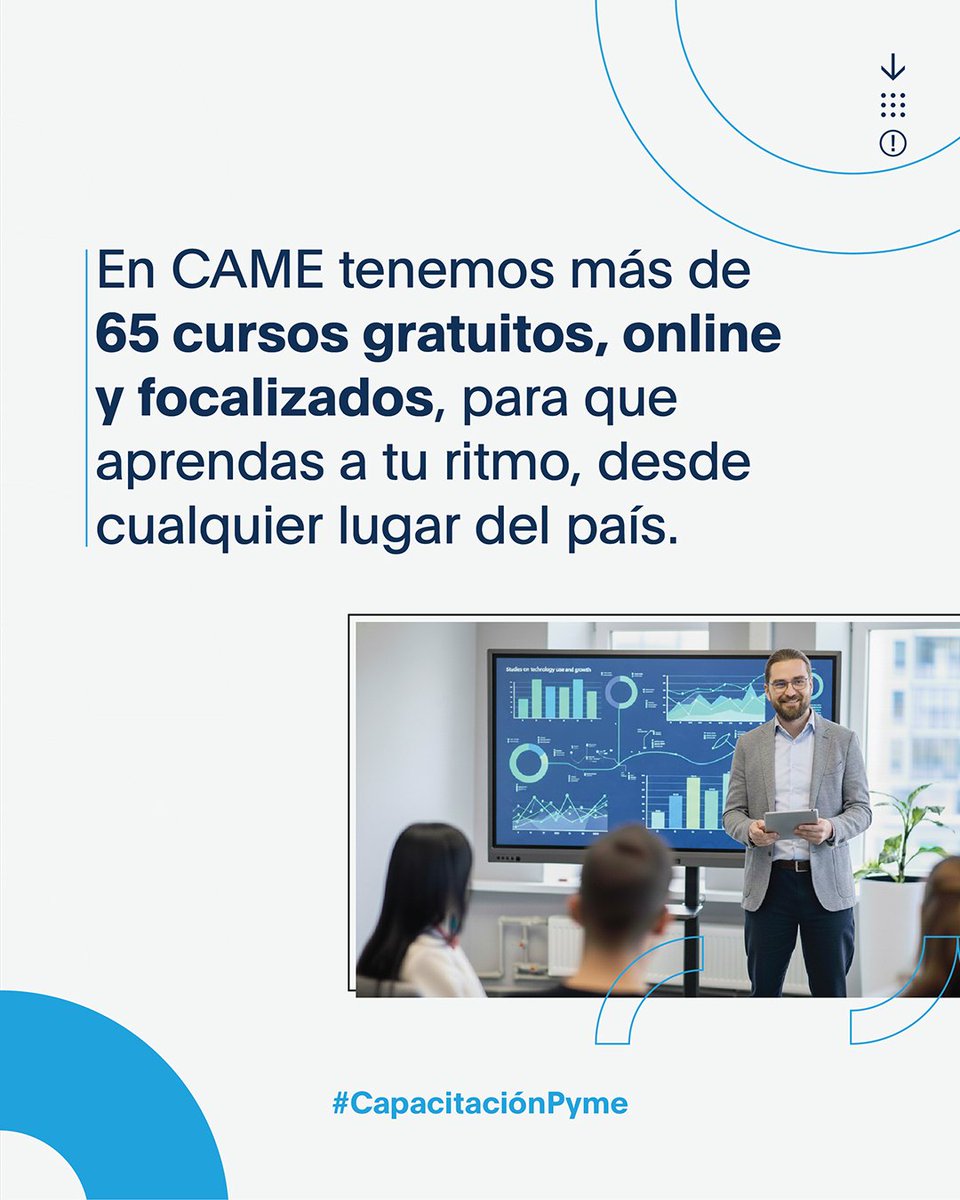 TERMINÁ EL AÑO CAPACITÁNDOTE CON CAME 🎯

Inscribite a nuestros cursos gratuitos, virtuales y focalizados, y sumá herramientas para tu crecimiento profesional y el de tu pyme 🚀.

✅ Marketing y Ventas
✅ Planificación y Estrategia
✅ Capital Humano
✅ Habilidades Gerenciales y
