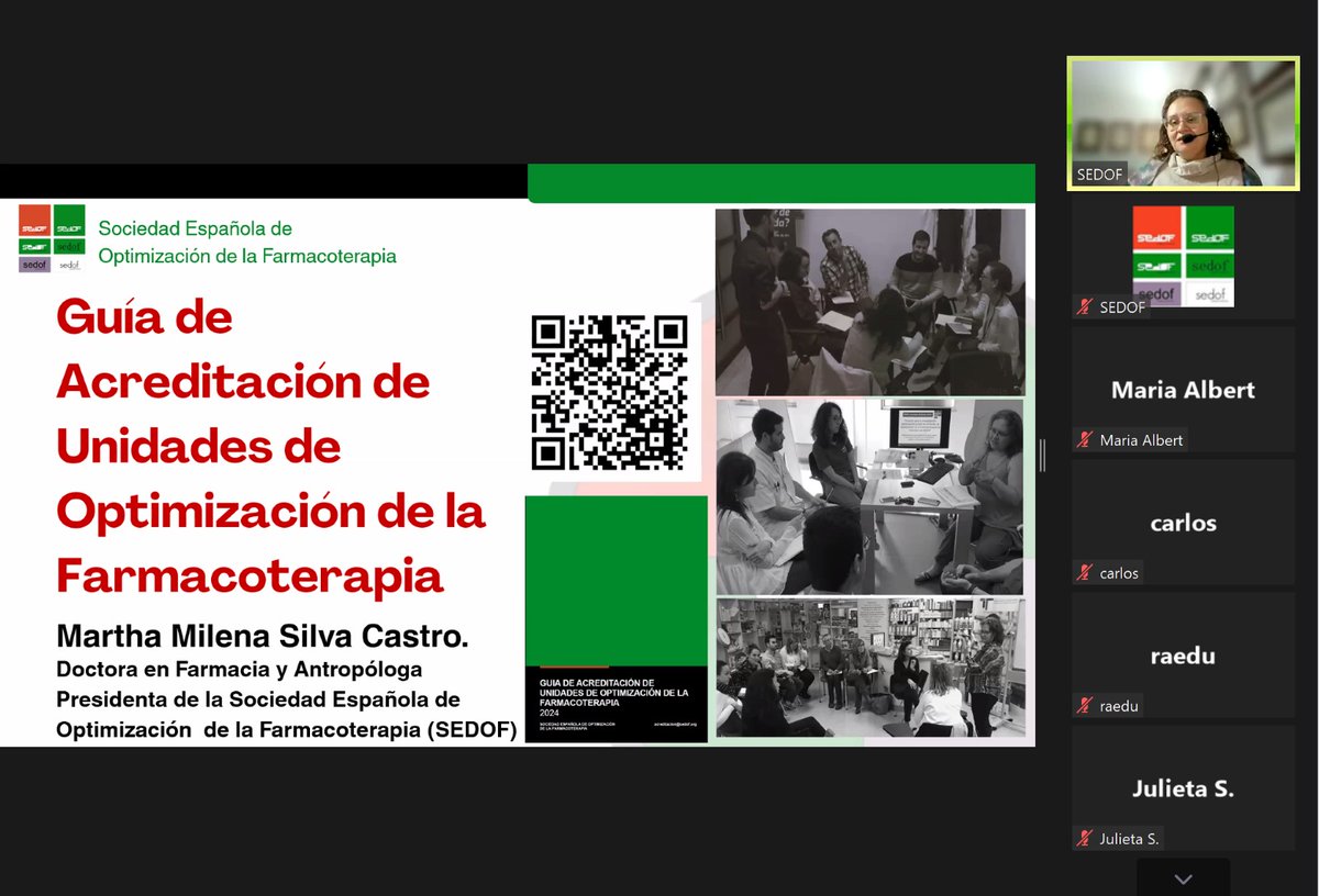 Hoy, durante el ciclo “Comprendiendo los principios de la Optimización de la Medicación” contamos con la presentación de la Guía de Acreditación de Unidades de Optimización de la Farmacoterapia. Una sesión para avanzar hacia una práctica clínica estandarizada y de calidad. 💊