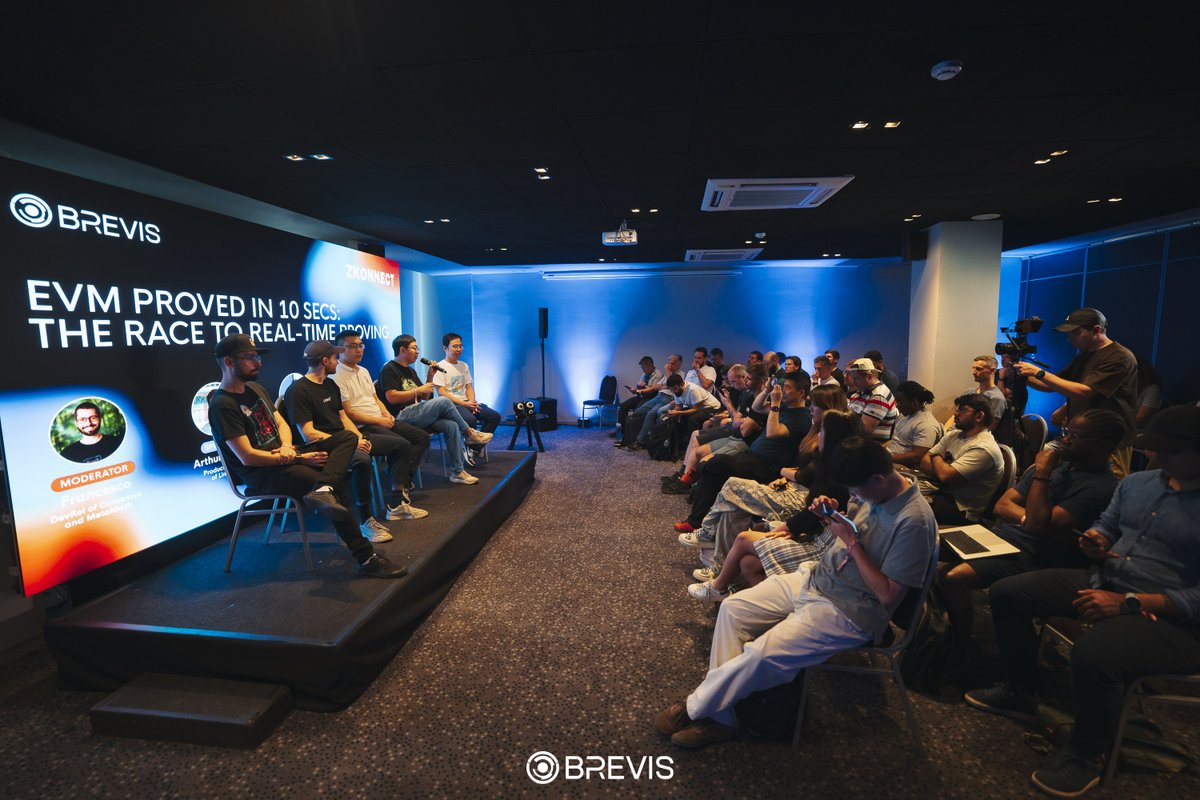 brevis_zk's tweet image. EVM Proved in 10 Secs — The Race to Real-Time Proving

One of the most electric discussions of the day.

The shared thesis: sub-10s proofs aren’t just faster—they unlock a new design space for rollups, wallets, and verifiable computation.

⚡Key takeaways:
🔹Real-time UX requires…