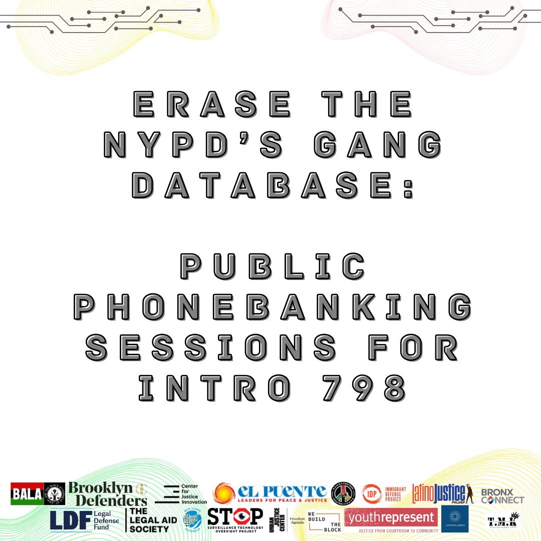 GangScoalition's tweet image. The NYPD’s racist Gang Database has to go. Join the @GANGScoalition for public phonebanking sessions to call your City Council Members and demand they pass #Intro798.

Nov 20&amp;amp;21 | 12–2 PM ET Register:naacpldf-org.zoom.us/meeting/regist… #EraseTheDatabase #PassIntro798