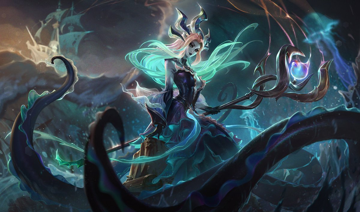 SkinSpotlights's tweet image. Sunken Shadows Nami and Lucian Splash Arts