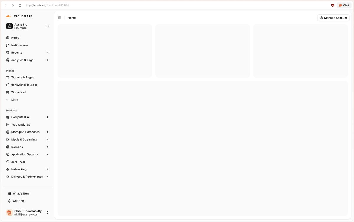 thinkwithnikhil's tweet image. had fun reimagining @Cloudflare&apos;s sidebar for better ux. did i cook🧑‍🍳?