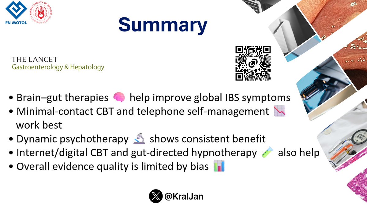 KralJan's tweet image. Behavioral therapies 🧠🩺 play a key role in IBS management, but how do they compare? 

👉 tinyurl.com/mwk94b9z

This new NMA of 67 RCTs 📊 (7,441 pts) ranks multiple brain–gut interventions for global IBS symptoms. 

#GITwitter #MedTwitter #MedEd @LancetGastroHep @my_ueg