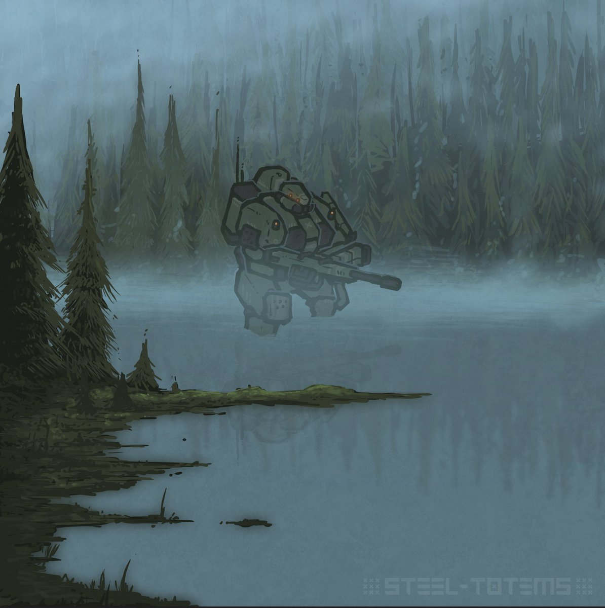 Working on my landscape skills and decided to put a mech in it.