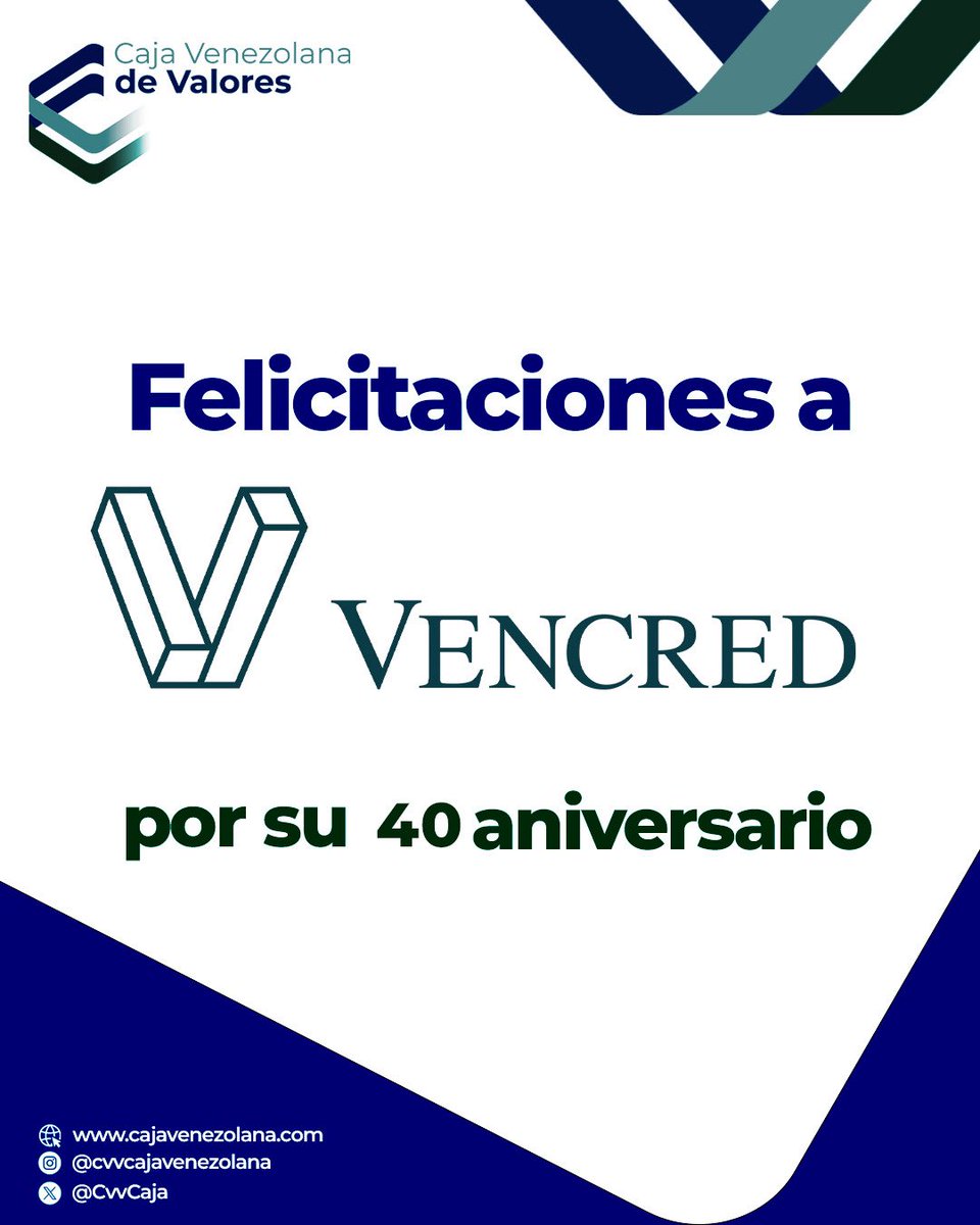 Desde la C.V.V. Caja Venezolana de Valores, S.A. queremos felicitar a VALORES VENCRED CASA DE BOLSA, S.A. por sus 40 años.