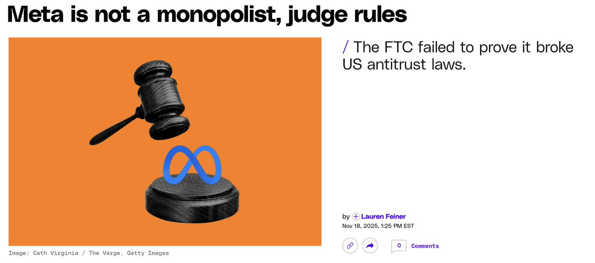 A federal judge has ruled that Meta DOES NOT have a monopoly on the social media market.

The decision can be appealed by the FTC.