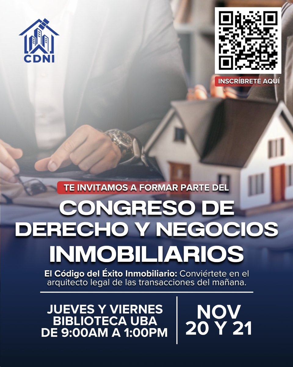 UBA anunció el Primer Congreso de Derecho y Negocios Inmobiliarios, un hito académico pionero en la región central. 

Expertos debatirán sobre Derechos Reales, Tributos, Arrendamiento y Vanguardia Jurídica.

📅El 20 y 21 de noviembre de 2025.
