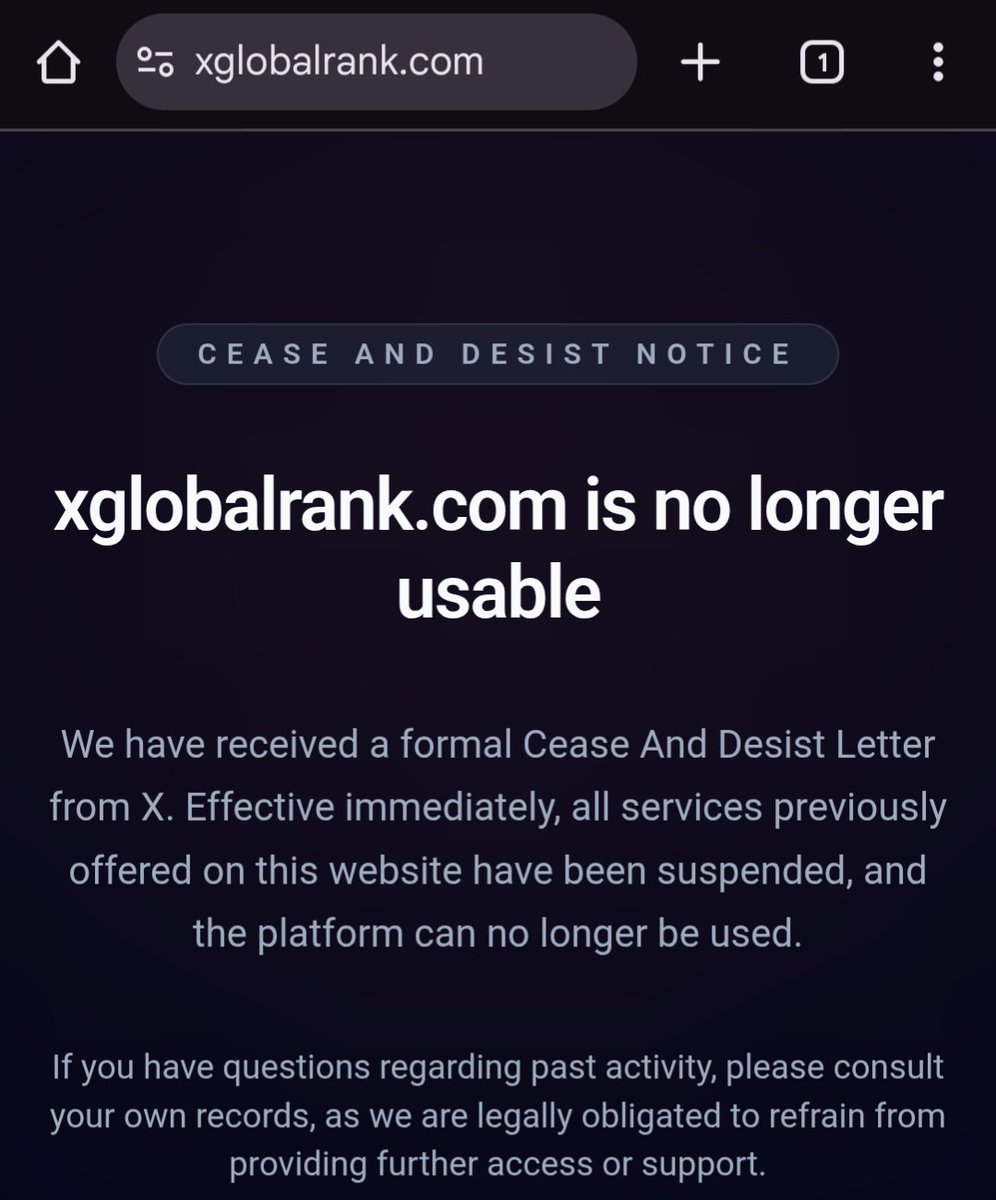 BREAKING 🚨: Xglobalrank dot com is no longer usable.