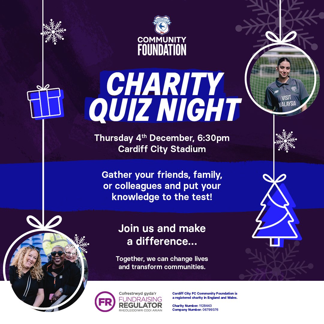 Still looking for the perfect festive night out? 🎄

Join <a href="/CCFC_Foundation/">Cardiff City FC Community Foundation</a>'s Christmas Charity Quiz! 💙
Hosted by Callum Howells, featuring a special Q&amp;A with Brian Barry-Murphy 🗣️

Grab your tickets here 👉 bit.ly/4hRE72k

#CityAsOne #Cardiff #Bluebirds #Quiz #QuizNight