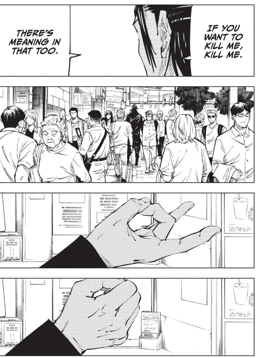 kanime769's tweet image. Acquiring what he actually wants. Strength is only useful for violence, and forcing others to submit to you, Gojo realizes this when he’s staring down the barrel of his cursed technique and seeing that he’s pointing it at the back of the only person who ever matters to him. Geto