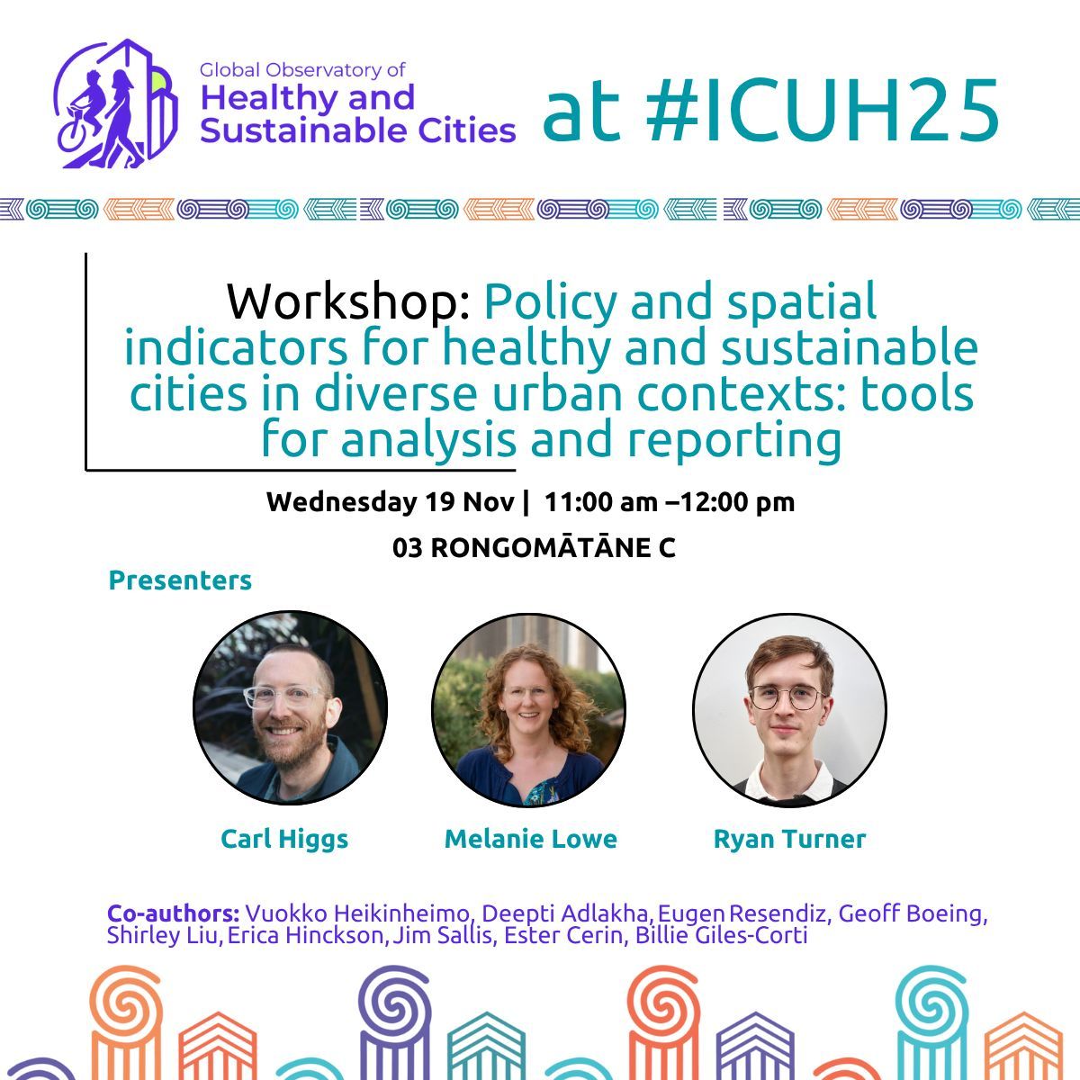 Join <a href="/carlhiggs/">Carl Higgs</a>, <a href="/DrMelanieLowe/">Melanie Lowe</a>, and Ryan Turner at our workshop today at #ICUH2025 to learn how the GOHSC indicator tools can map &amp; report on urban health, equity, &amp; sustainability. Discover how your city can participate in the #1000CitiesChallenge.