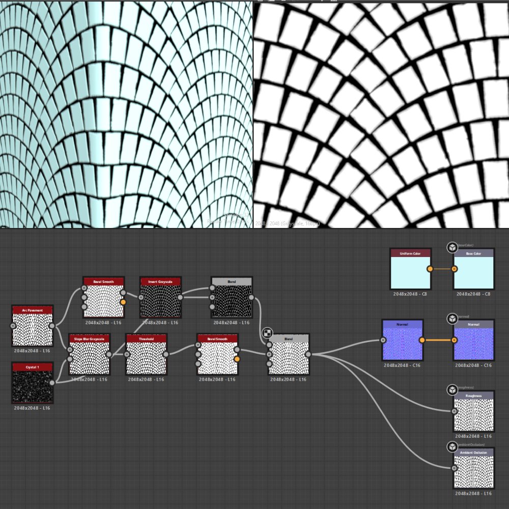 jsabbottcreates's tweet image. Days 13-16 of
@Nodevember

Ice Shader (#UE5)   
Hologram Shader (#Blender)   
Sand Shader (Blender)   
Pavement Stone w/ Edge Damage (#SubstanceDesigner)