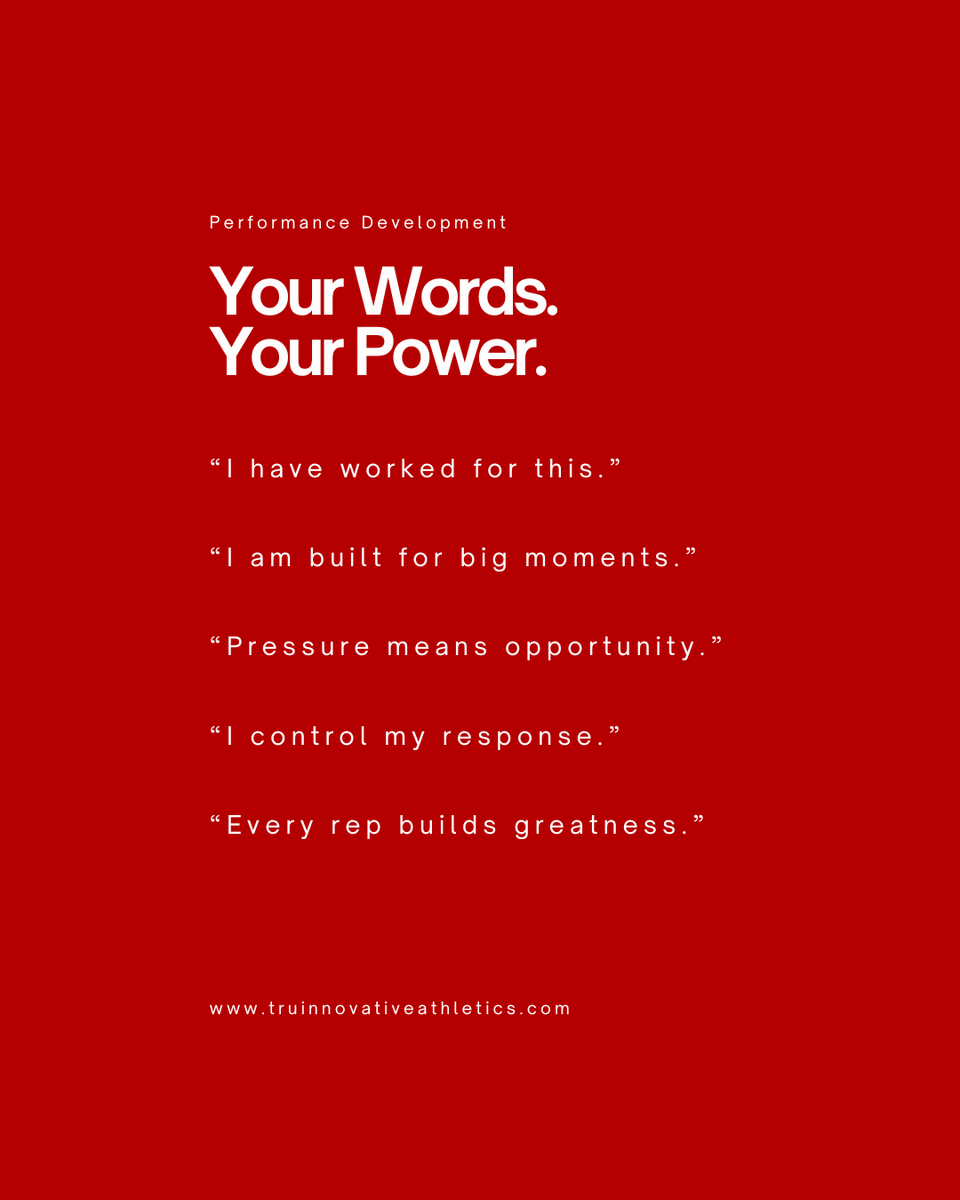 Self-talk can shape how you perform.

Speak power into your performance every single day.

#AthleteMindset #PositiveSelfTalk #TruInnovativeAthletics
