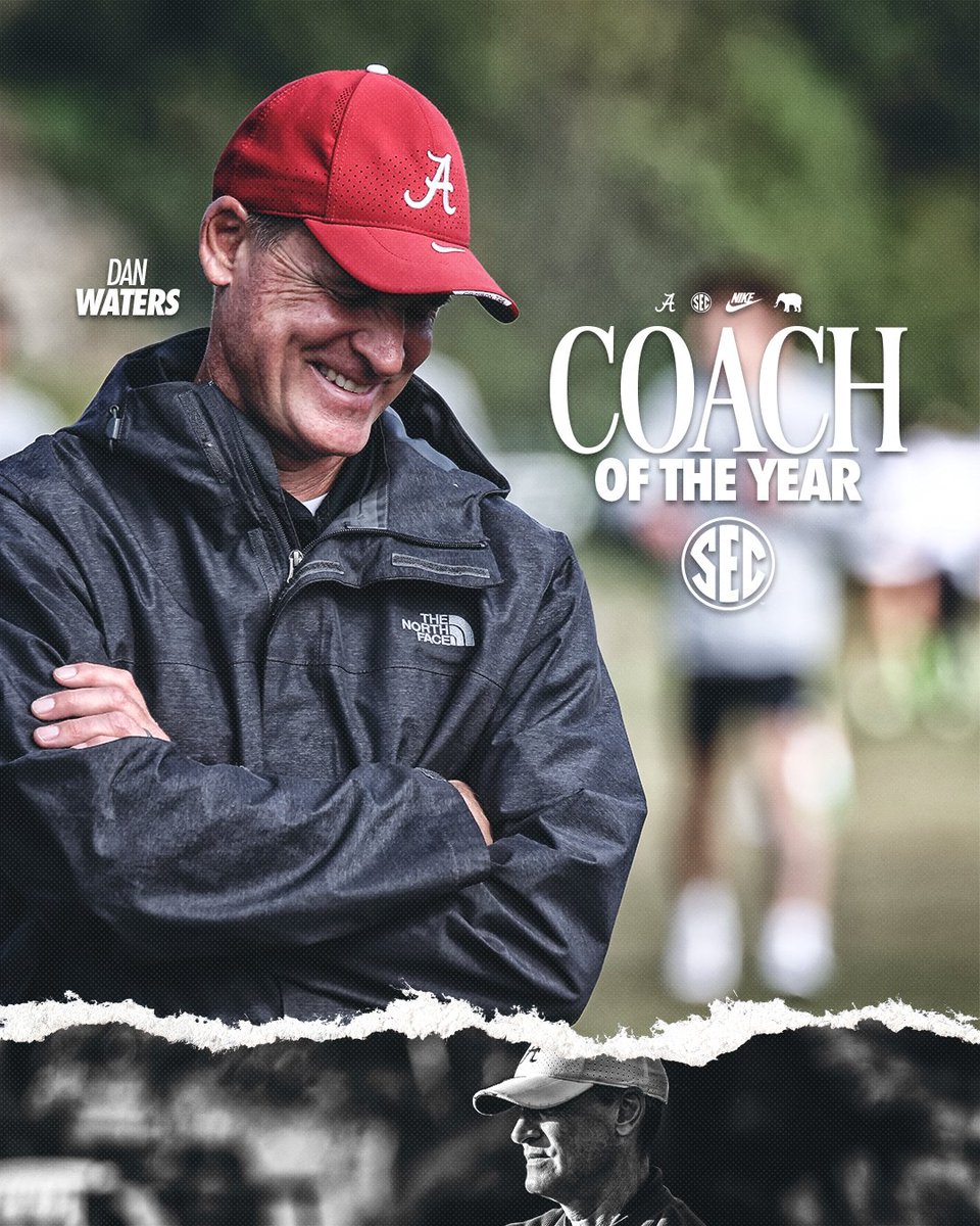 Our fearless leader!

For the second time in four years, Dan Waters has been named the men's <a href="/SEC/">Southeastern Conference</a> Cross Country Coach of the Year

📰 bit.ly/3JRg2wd

#RollTide