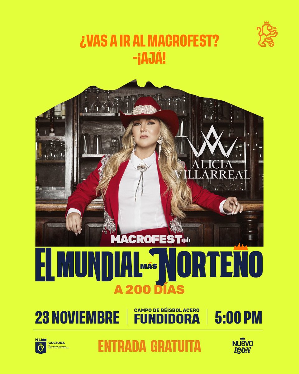 sgeneralgobnl's tweet photo. ¡DESDE NUEVO LEÓN PARA EL MUNDO! 🤠🌎
Ponte tu sombrero, ajusta tus botas y ven a bailar hasta que no puedas más, al ritmo de estos íconos de Nuevo León, para arrancar la cuenta regresiva al Mundial más norteño con:
🎶 Pesado
🎶 Alicia Villarreal
🎶 La Firma https://t.co/fhjxtFeB0q