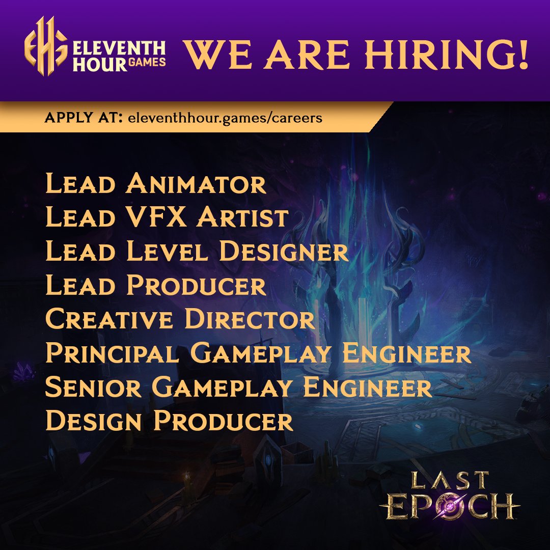 LastEpoch's tweet image. 💼We&apos;re Hiring!💼 

We&apos;ve added a lot of new roles to the careers page - these are just some of the roles we&apos;re looking to fill. If you love ARPGs and with a fully remote, international team - we&apos;d love to hear from you. 

Apply here: bit.ly/4aARGP4