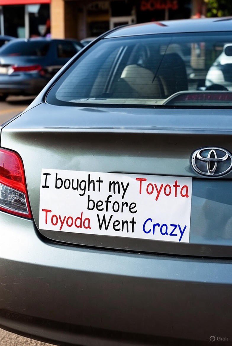 thejefflutz's tweet image. Should I start printing the “I bought my Toyota before Toyoda Went Crazy” bumper stickers? May need millions of them…