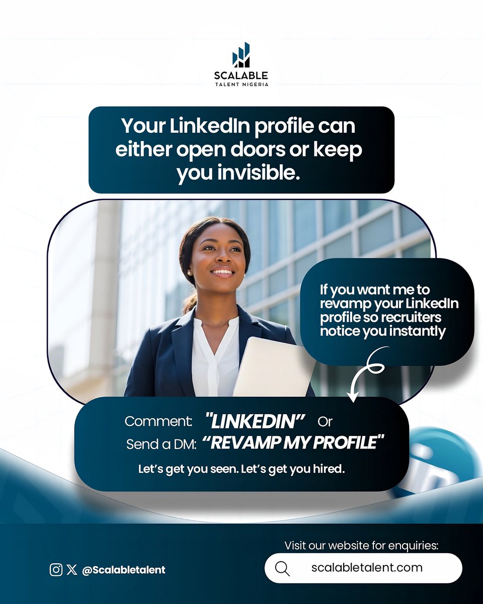 ScalableTalent_'s tweet image. Your LinkedIn profile is either opening doors… or quietly holding you back. 👀

See the before &amp;amp; after of a recruiter-ready profile, the changes that make hiring managers stop, click &amp;amp; take you seriously.

Want better opportunities? Start here. #LinkedInTips #CareerGrowth