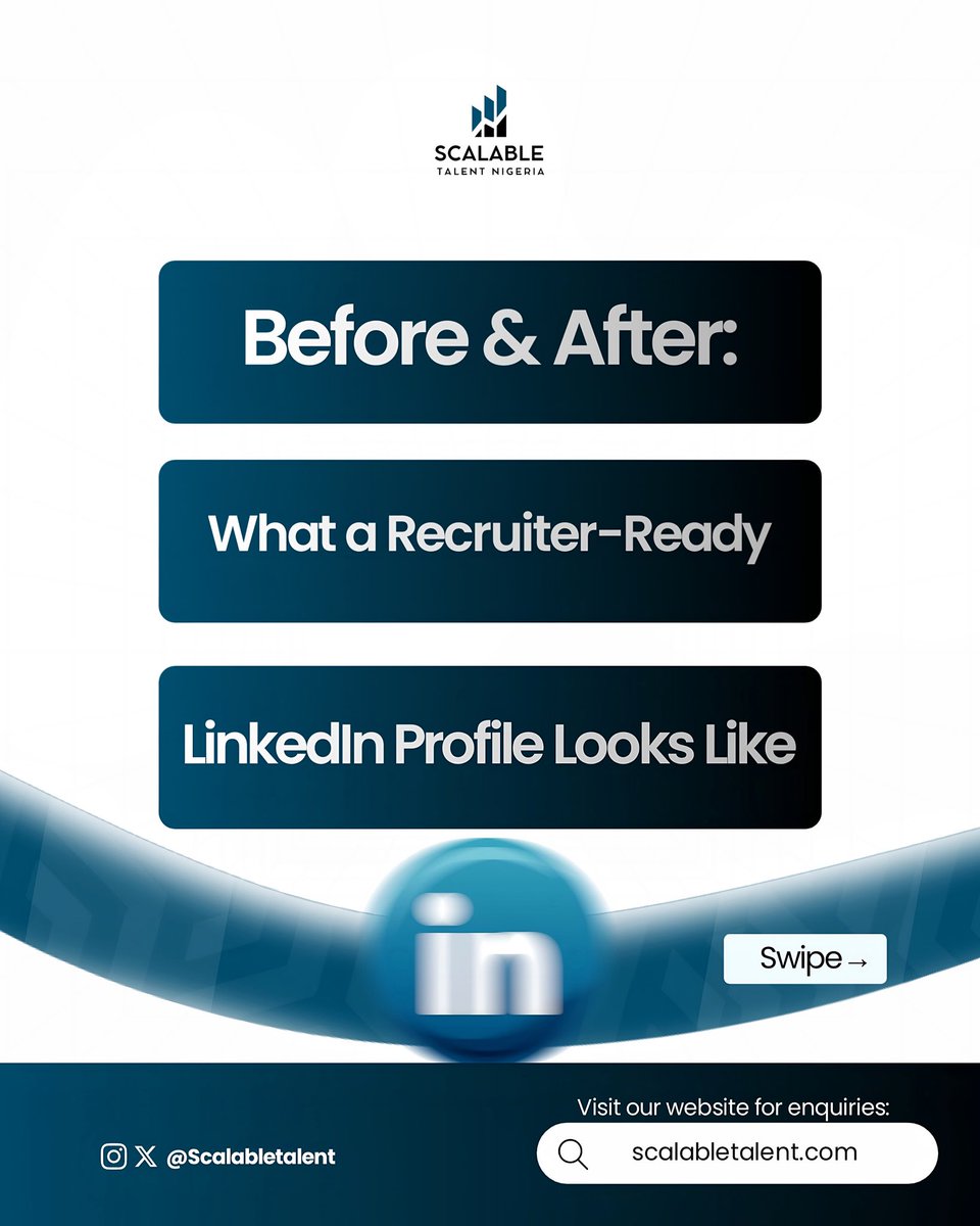 ScalableTalent_'s tweet image. Your LinkedIn profile is either opening doors… or quietly holding you back. 👀

See the before &amp;amp; after of a recruiter-ready profile, the changes that make hiring managers stop, click &amp;amp; take you seriously.

Want better opportunities? Start here. #LinkedInTips #CareerGrowth