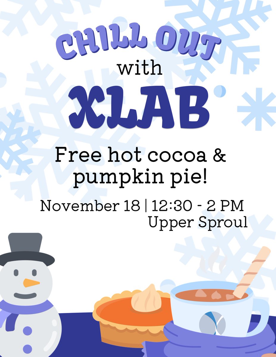 XlabAtBerkeley's tweet image. At Xlab, we value community as much as innovation. Join us today for a cozy break: hot cocoa and pumpkin pie included! ☕🍰😋

See you there!