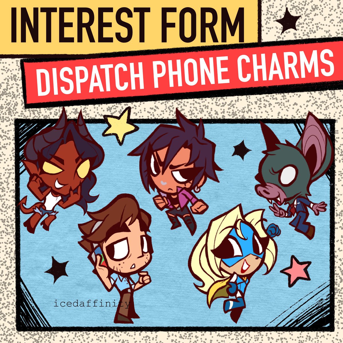 icedaffinity's tweet photo. interest form for dispatch phone charms are live! ⭐️ link is always bio! #dispatch #dispatchfanart https://t.co/tqCq77ZqGW