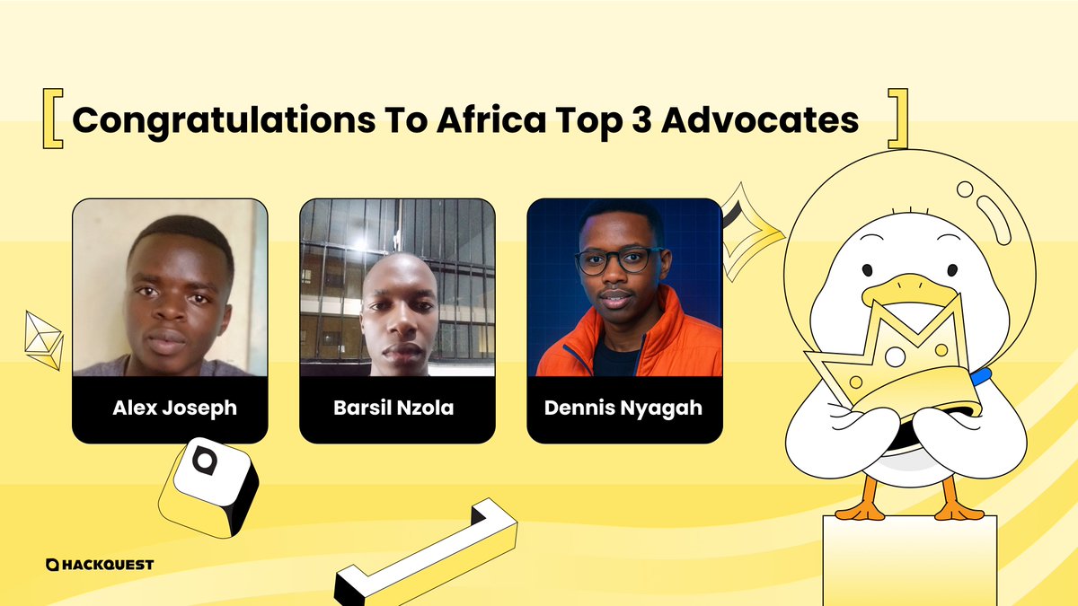 hackquestafrica's tweet image. 🎉 Big congratulations to our Top 3 Advocates of the Month from Africa! 📷Let’s celebrate these legends who are driving Web3 education &amp;amp; growth across the continent.
#Web3Community #HackQuestAfrica