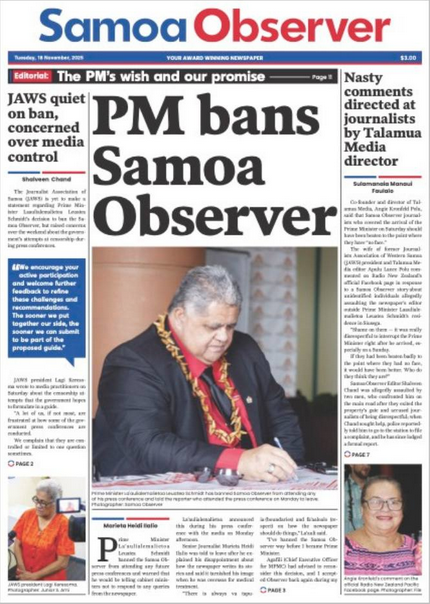 DavidRobie's tweet photo. Samoa editor says media freedom under attack in response to PM’s ban #asiapacificreport #PacificMediaWatch #Samoa #samoaobserver #pmban #mediafreedom #pressfreedom @RSF_inter @RSF_en @samoaobserver
https://t.co/p8lP3r7OWX https://t.co/gVDo0kozRH