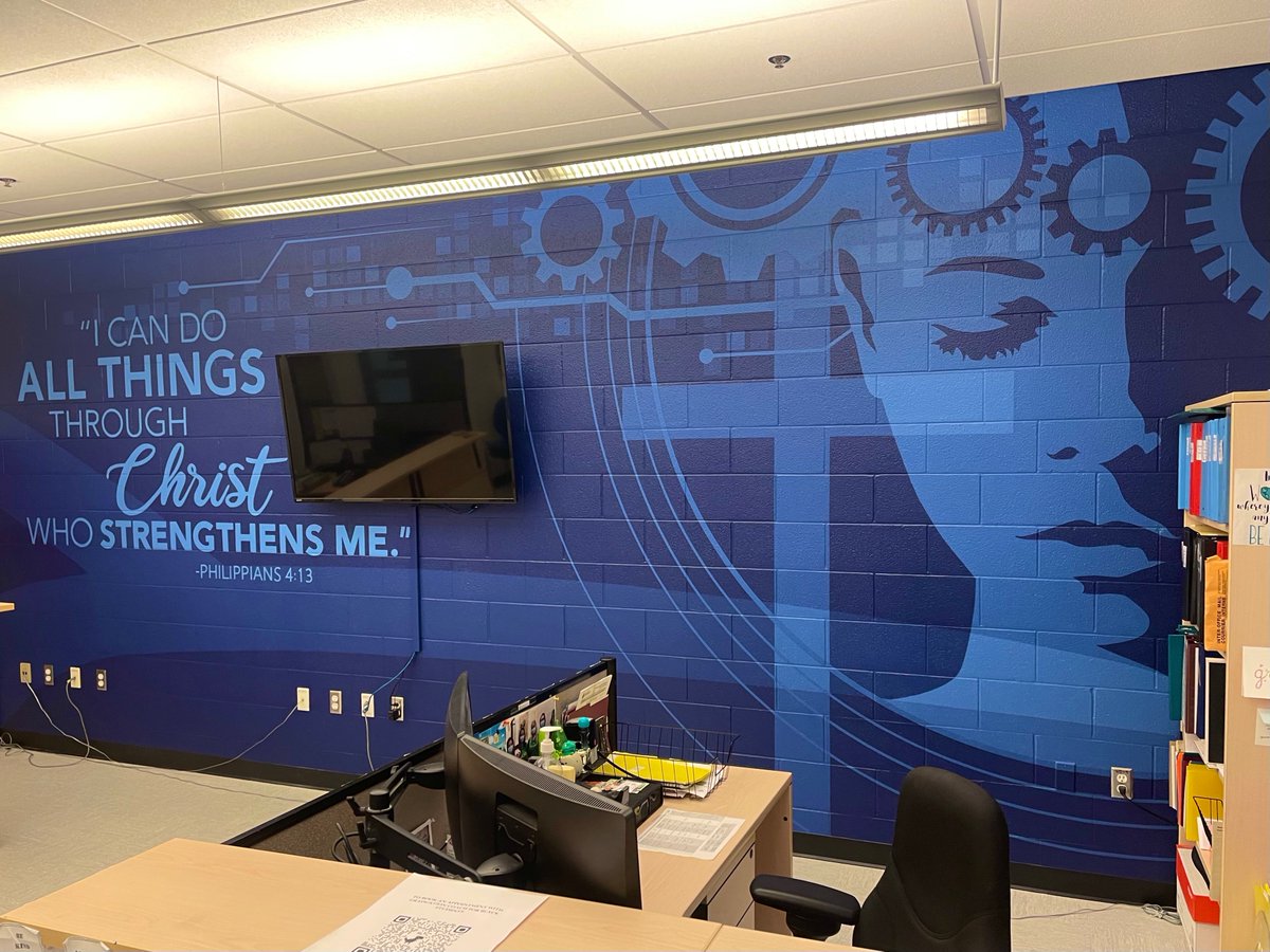 Finished mural for the Guidance office at St Mary's! #muralworks #guidance #graphicmural #icandoallthings <a href="/ARTSHINEINC/">Artshine/Arts4All/Artshine in a Box</a> <a href="/WaterlooCDSB/">Waterloo Catholic DSB</a>