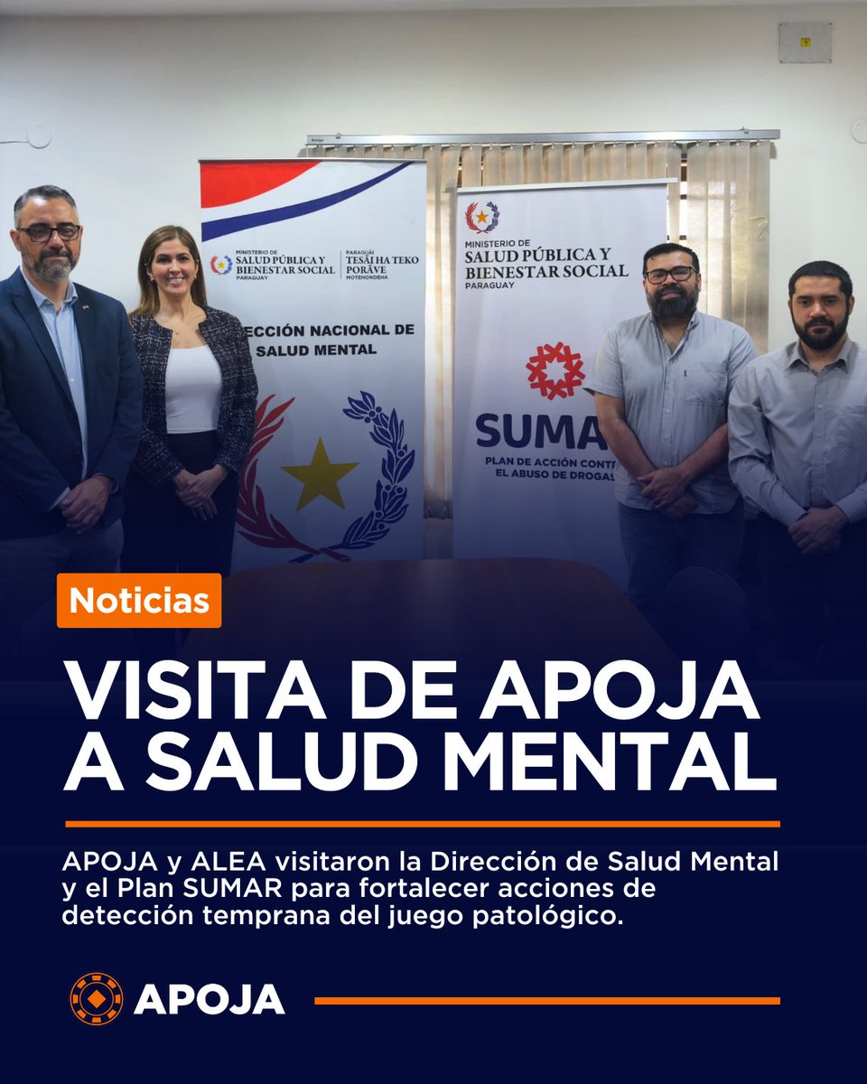 apoja_py's tweet image. APOJA y ALEA visitaron la Dirección de Salud Mental y el Plan SUMAR para fortalecer acciones de detección temprana del juego patológico.

La delegación fue recibida por el Director Interino de Salud Mental, Dr. Ibrahim Enríquez.