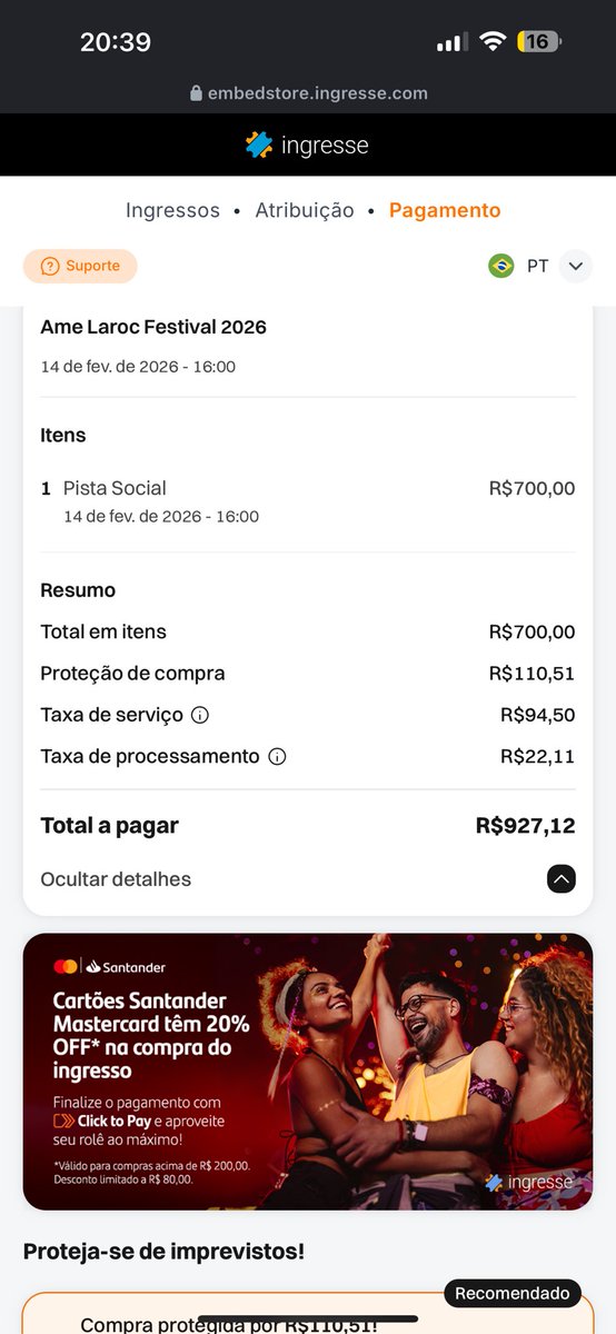 joomps3's tweet image. Né por nada não família mas boa sorte pra quem vai. Esse ano veio salgadinho hein. 
Pior que o preço são as taxas né.
110$ de proteção pra quem quiser reembolso caso aconteça algo.
E mesmo assim ainda vai pagar + 116 reais de taxa de processamento e taxa de serviço (SEM LINE). 🤡