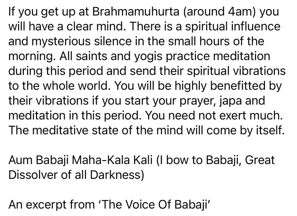 If you get up at Brahmamuhurta (around 4am) you will have a clear mind. All saints and yogis practice meditation during this period and send their spiritual vibrations to the whole world. The meditative state of the mind will come by itself.
Aum Babaji Maha-Kala Kali!