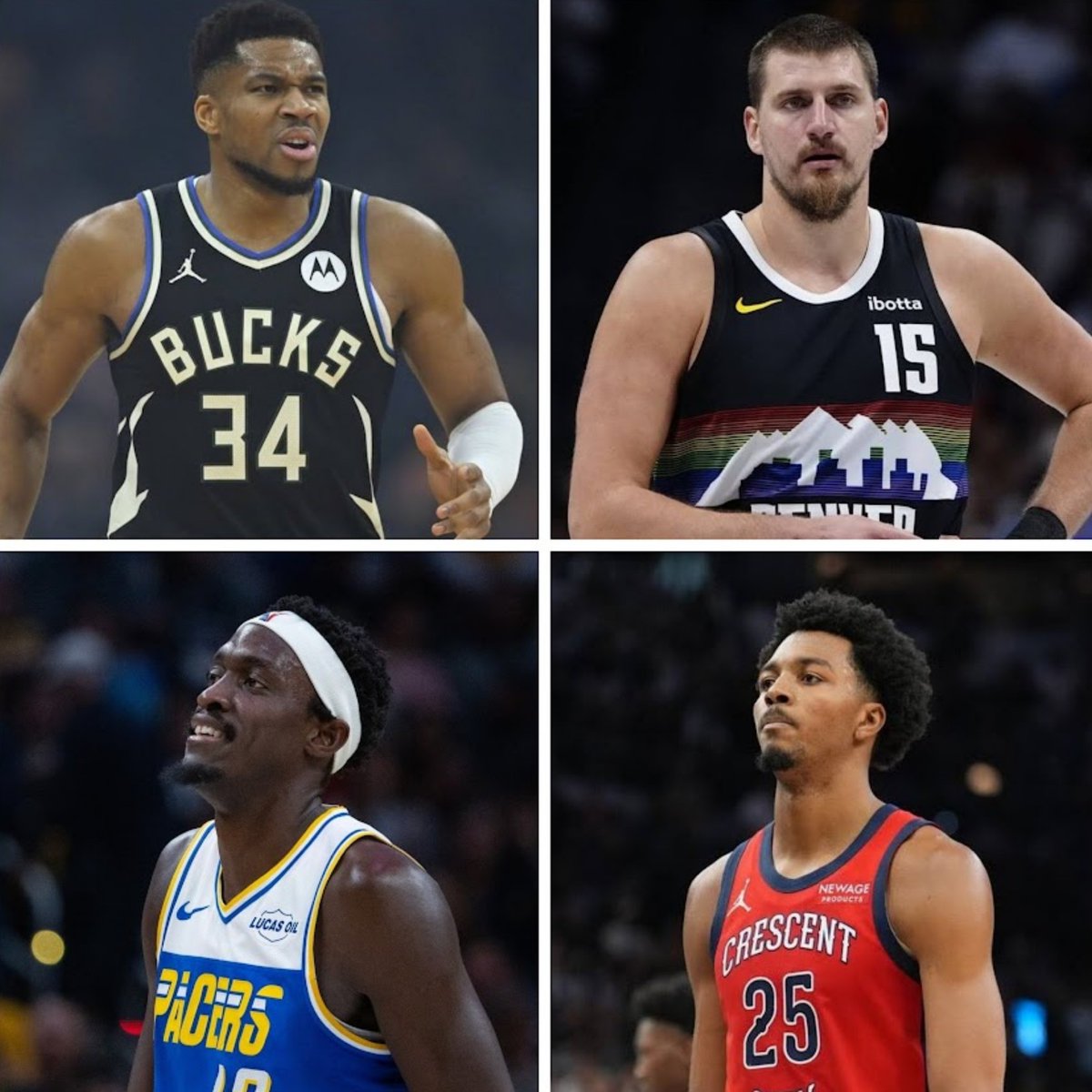 ClutchPoints's tweet image. Players to lead their team in points, rebounds and assists this season:

🇬🇷 Giannis Antetokounmpo
🃏 Nikola Jokic
🌶️ Pascal Siakam
🎭 Trey Murphy III