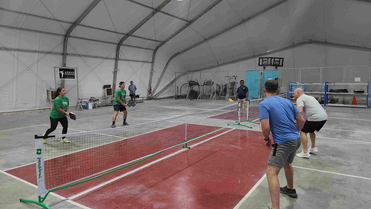 ProSportsMVP's tweet photo. Our Pro Pickleball Tour is off to a great start! Danny Jensen and Brooke Revuelta are making their way through Southeast Asia, teaching the deployed troops through clinics and skills competitions. https://t.co/EGFssfIYC1