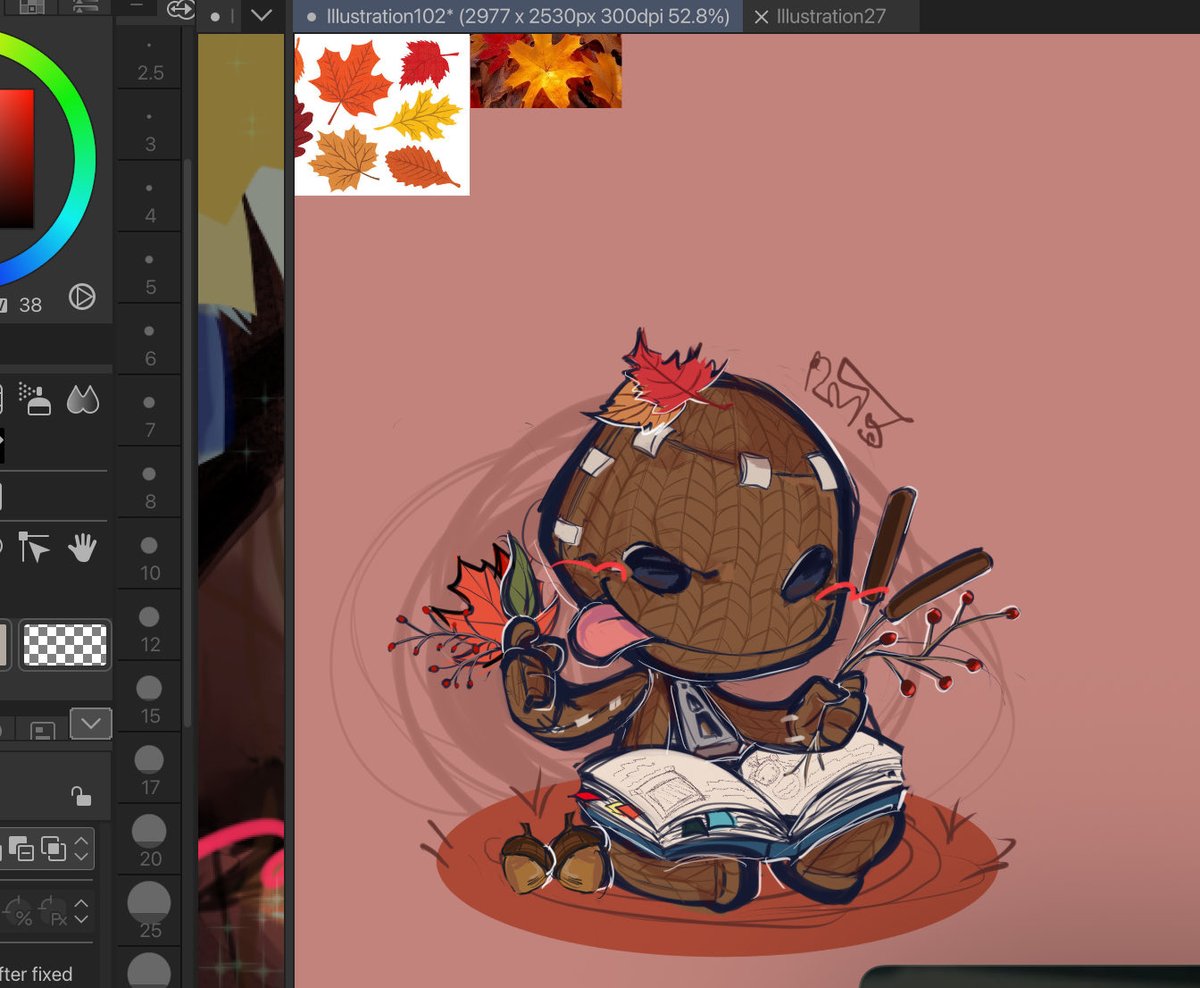 Collecting leaves, cattails, and many other random plants and things created by mother nature for his scrapbook