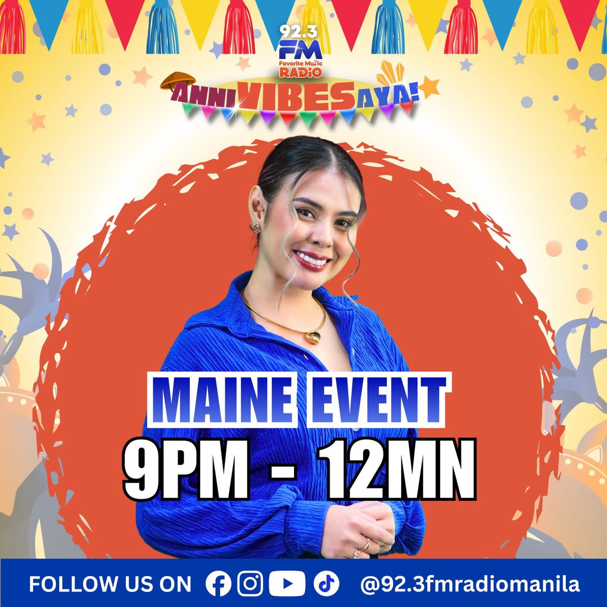 923fmradiomnl's tweet photo. Ka-Vibes! Huwag malulungkot dahil makakasama pa rin naman natin sa radyo si DJ Maine 9PM to 12MN mamayang gabi para sa programang MAINE EVENT!! 💙🧡
#KaVibes #FMRadioManila #FMRadioPhilippines #MaineEvent #DJMaine https://t.co/eyDzeTYsoi