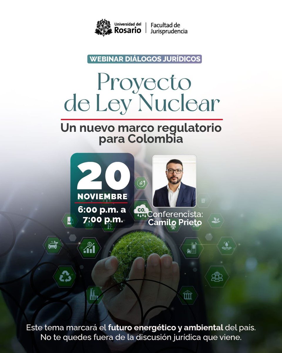 🌱⚖️ La Especialización en Derecho Ambiental de <a href="/URosario/">URosario</a> te invita al espacio de Diálogos Jurídicos con <a href="/CamiloPrietoVal/">Camilo Prieto</a>, profesor e investigador en energía nuclear y sostenibilidad.

Inscríbete aquí: ➡️ forms.office.com/r/SG81A3e8vM
