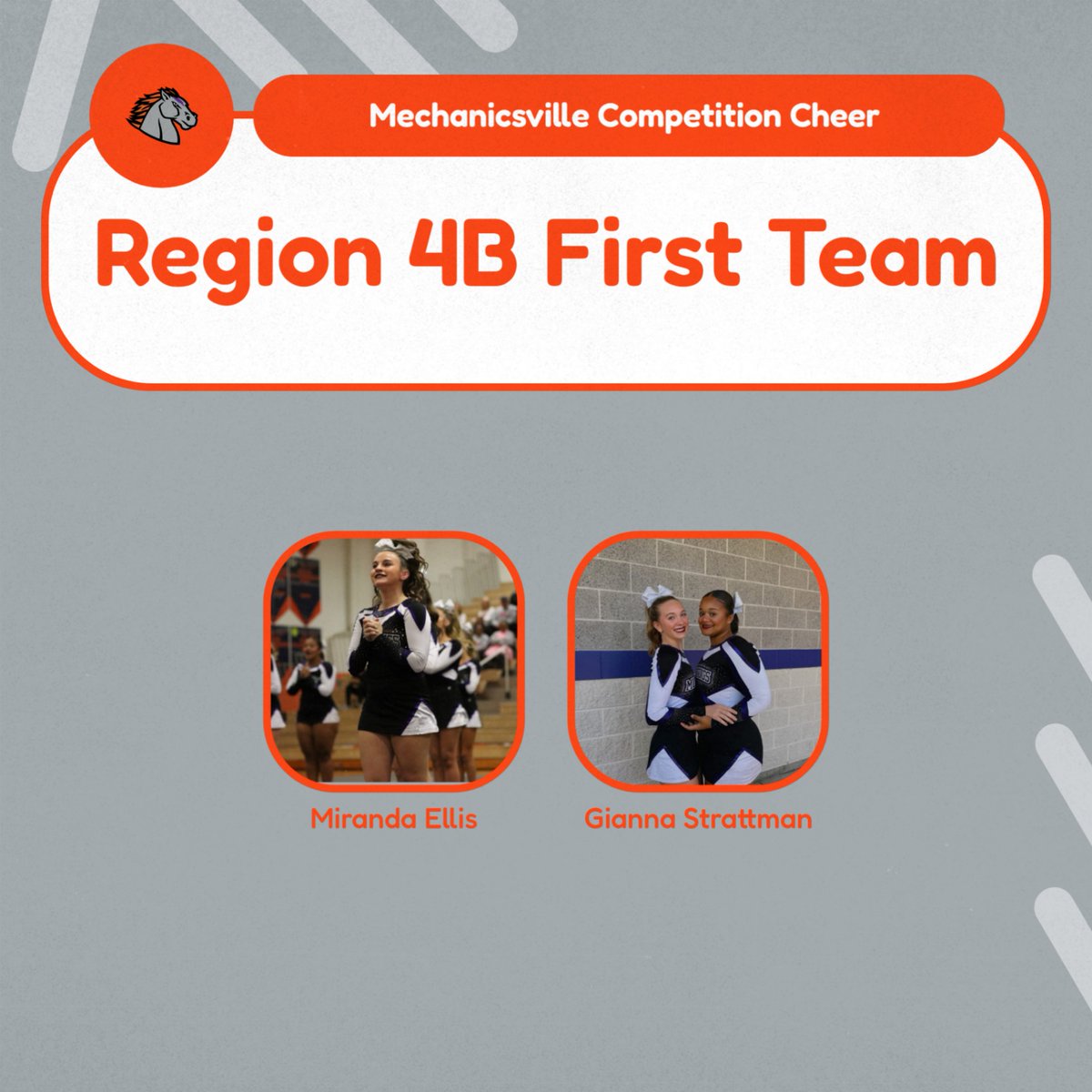 VilleAthletics's tweet photo. Congratulations to our All-Region Competition Cheer athletes! 🎉💜🧡
We are proud to recognize Miranda Ellis and Gianna Strattman for being named First Team All-Region, and Brooke Andrews and Jillian Keener for being named Second Team All-Region! https://t.co/pPZEJwqBtO