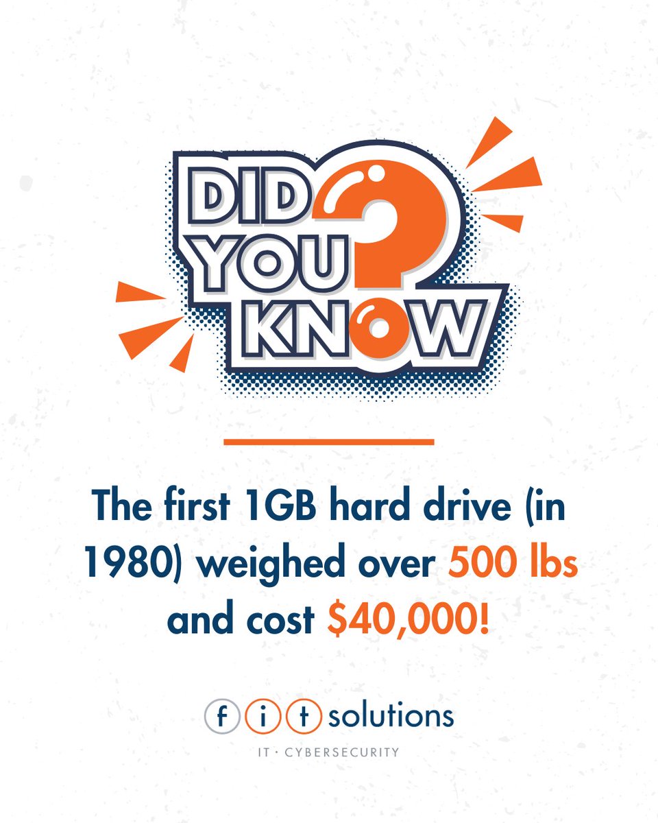 FITsolutionsIT's tweet image. Imagine deadlifting your hard drive!

In 1980, that was reality, the first 1GB hard drive weighed over 500 pounds!

We’ve come a long way. Today you can fit a terabyte in your pocket. 😅

#techfacts #IThumor #cybersecurity #techhistory #infosec