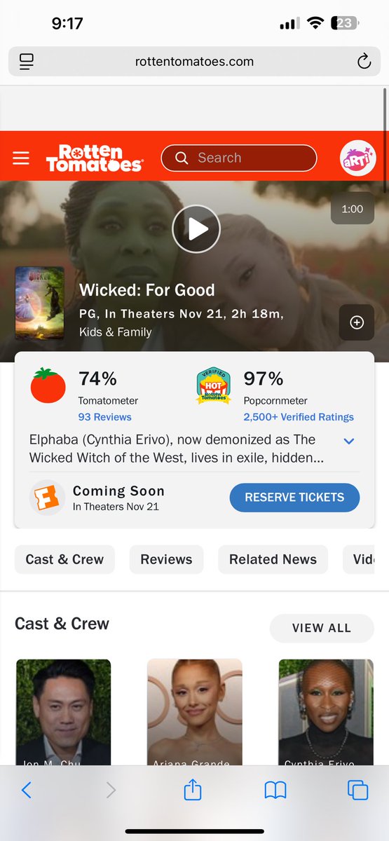 guiidb's tweet image. nota do rotten estabilizada e acima do que debutou (72%), ariana continua com os experts apostando nela, a maioria na vitória e vocês ai tentando inventar coisa