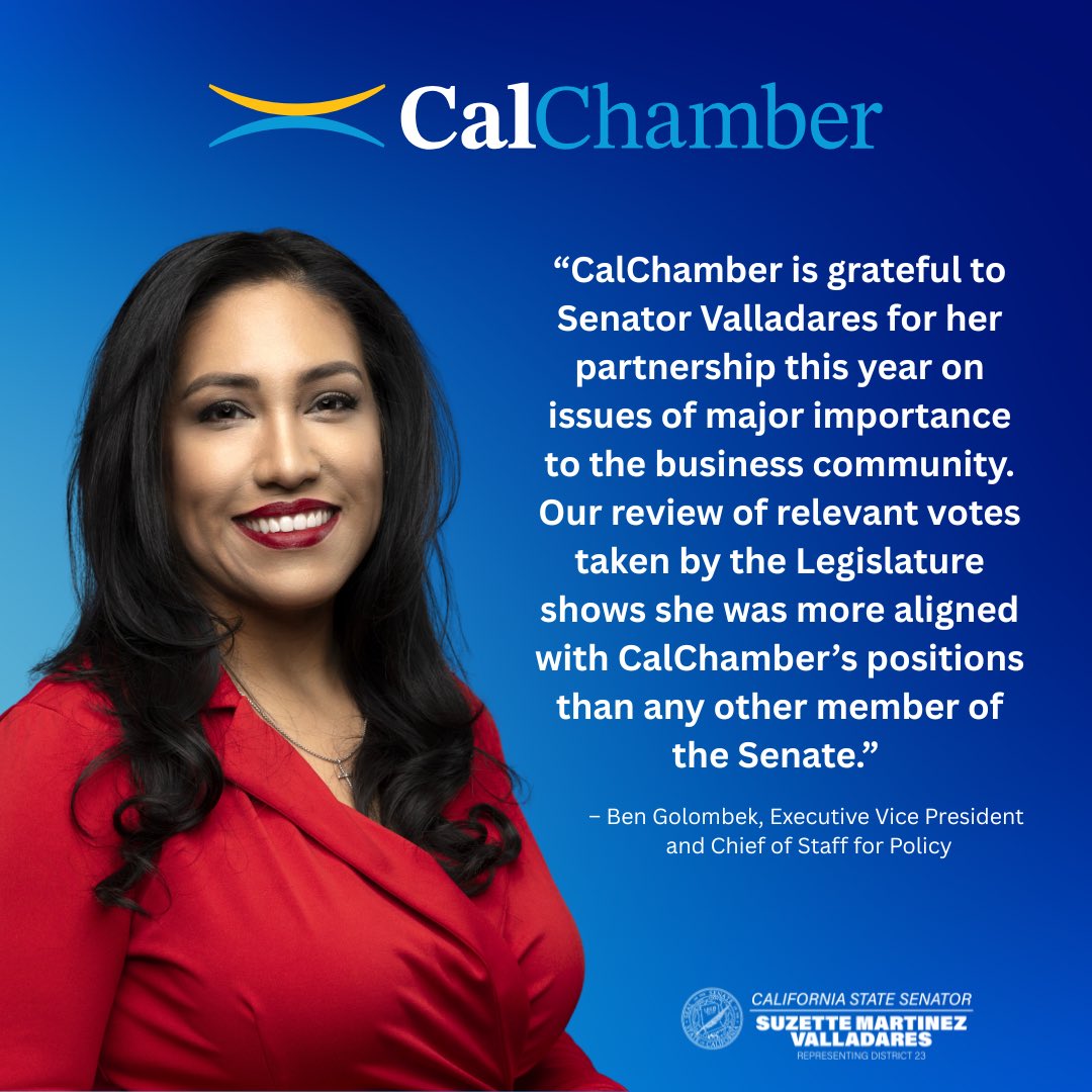 Honored to be named by  <a href="/CalChamber/">CalChamber</a> as the CA State Senate’s top supporter of CA job providers!!